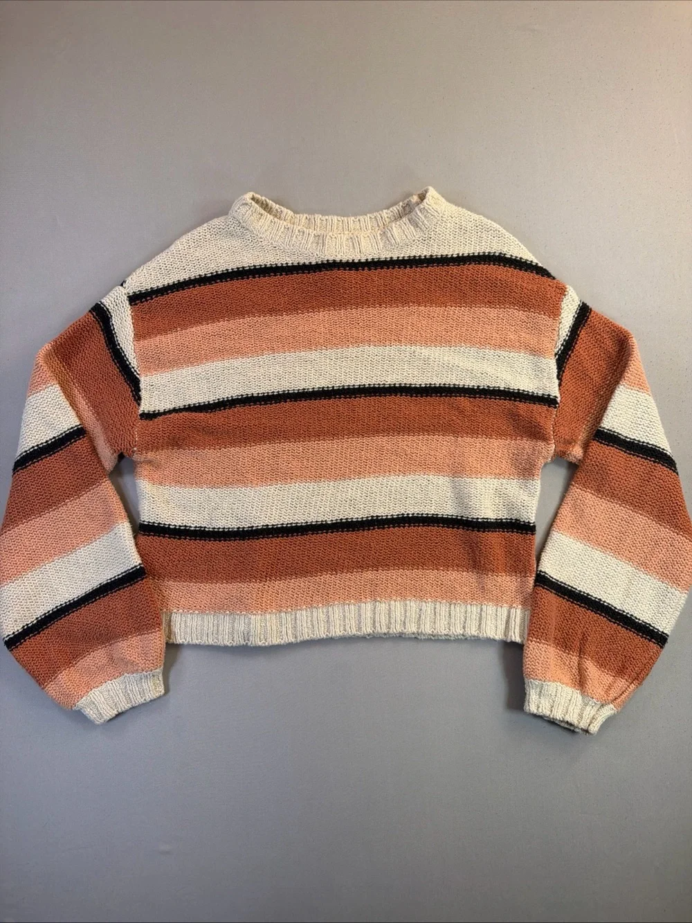Billabong Cream, Rust & Black Striped Cropped Sweater